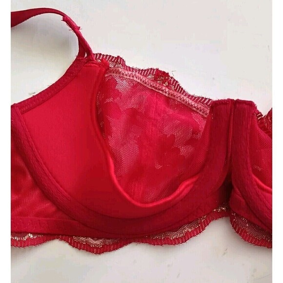 Victoria's Secret Bra Dream Angels Wicked Size 32C Unlined Uplift Red Lace - Picture 6 of 8